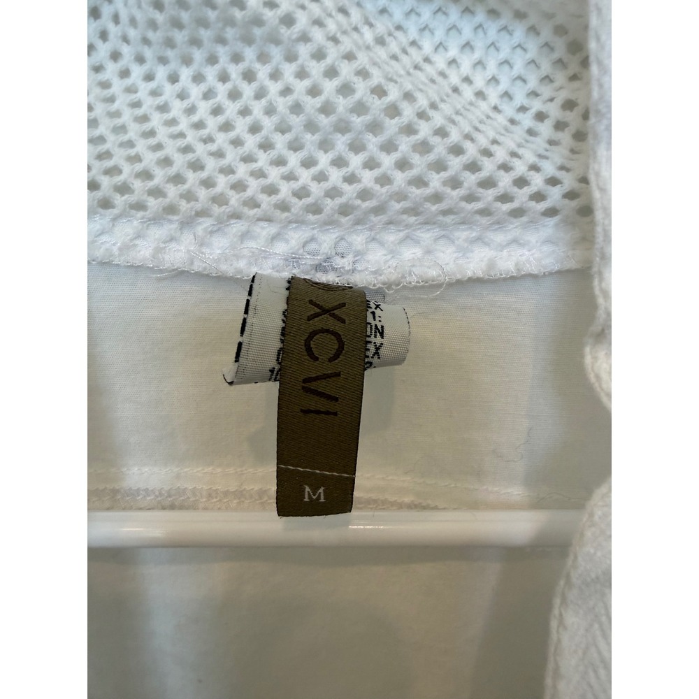 XCVI Womens White Cotton Mesh Mix Zip Up Jacket Cowl Neck Ruched Sleeve M - Picture 3 of 7